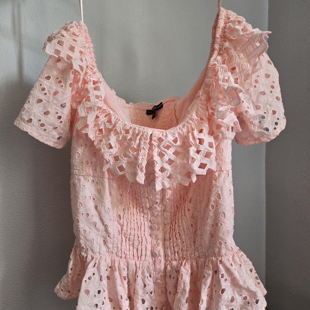 Eyelet Lace Ruffle Top - Pink